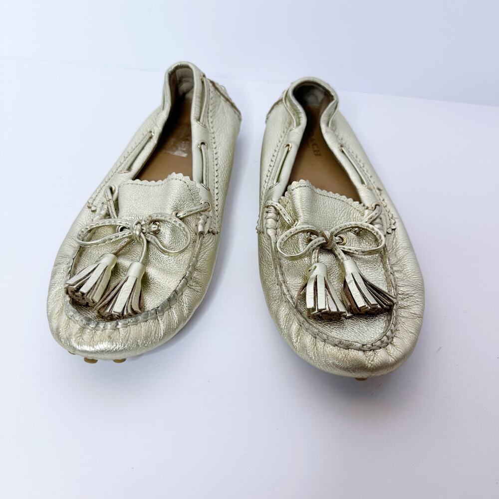 Coach Size 6 Nadia Gold Metallic Tassel‎ Driving Moccasin